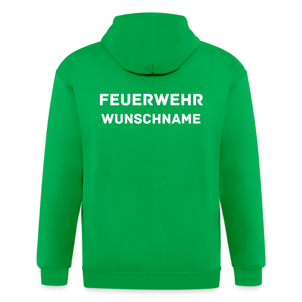 SSW1755 Männer Heavyweight Kapuzenjacke FEUERWEHR & WUNSCHNAME - Kelly Green