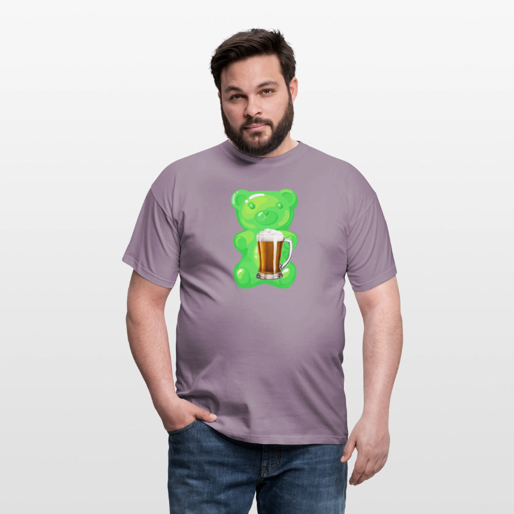 SSW2507Gummibär grün mit Bier - Lilagrau