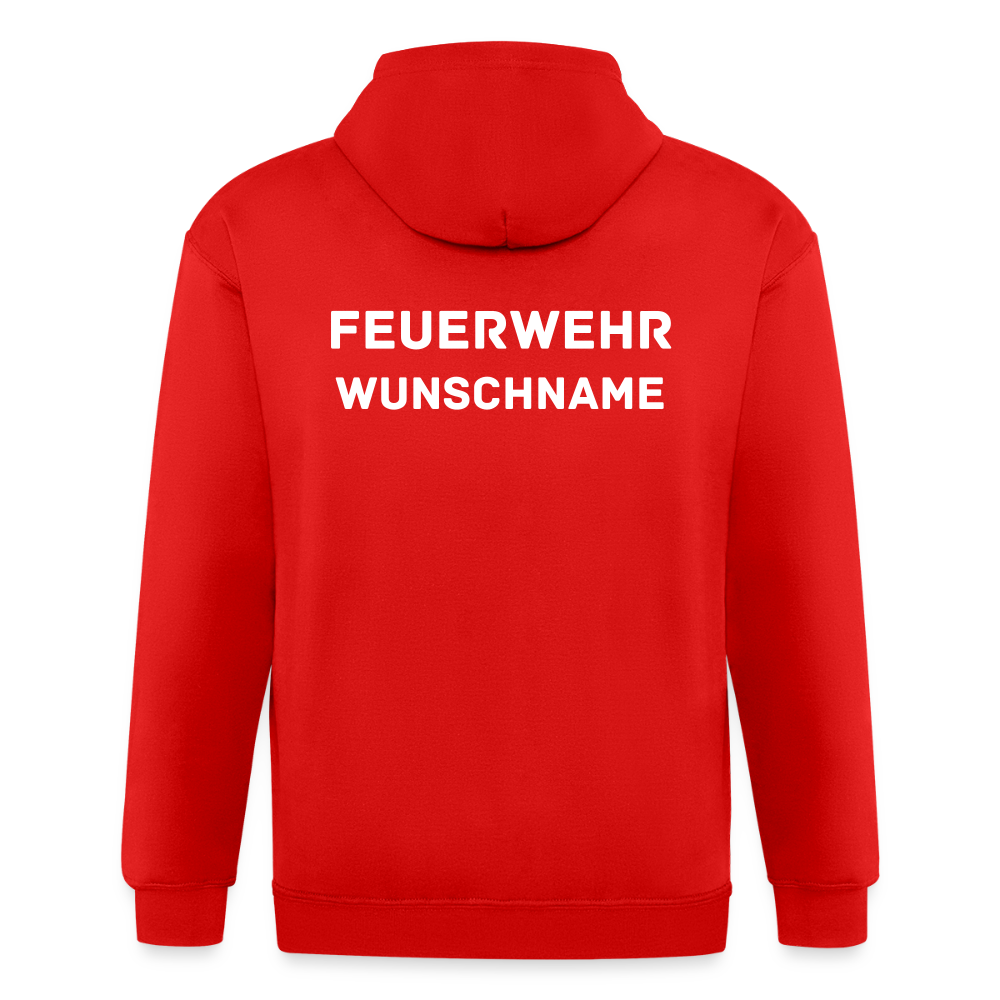 SSW1755 Männer Heavyweight Kapuzenjacke FEUERWEHR & WUNSCHNAME - Rot