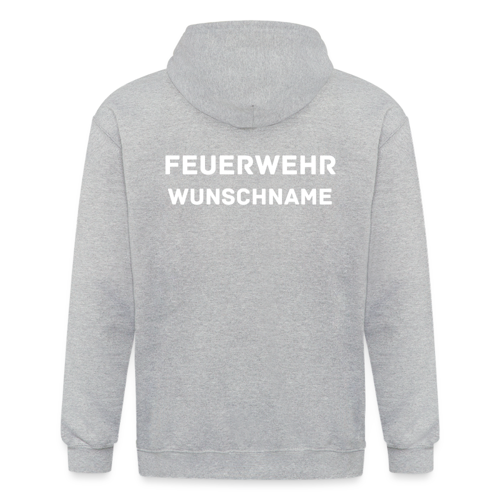 SSW1755 Männer Heavyweight Kapuzenjacke FEUERWEHR & WUNSCHNAME - Grau meliert