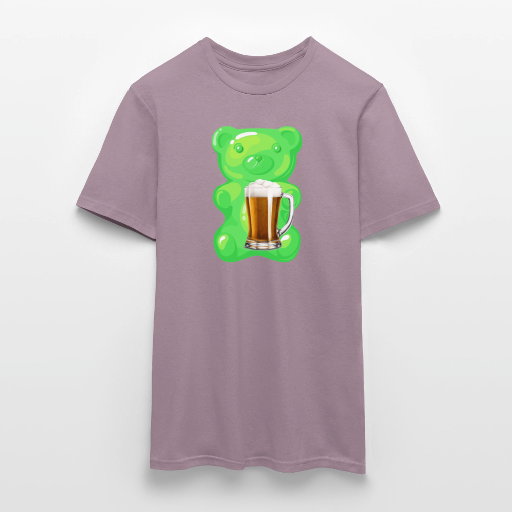 SSW2507Gummibär grün mit Bier - Lilagrau