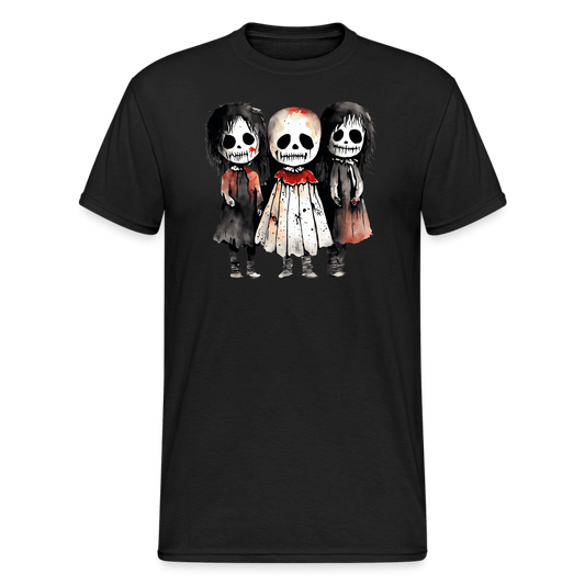 SSW2228 Gruselige Skelett-Puppen mit Blut im Gesicht und Schädeln im Hintergrund - Schwarz