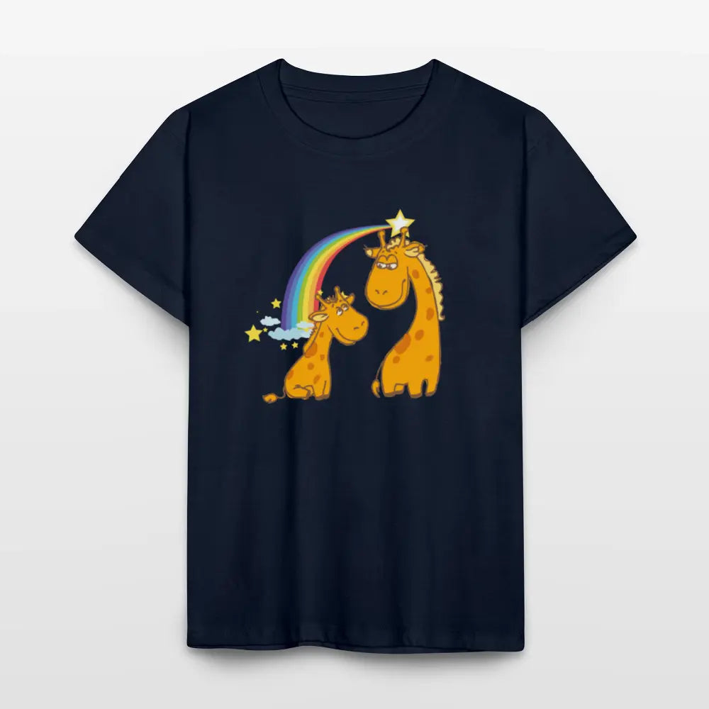 Kinder T-Shirt Regenbogen Giraffe - Navy