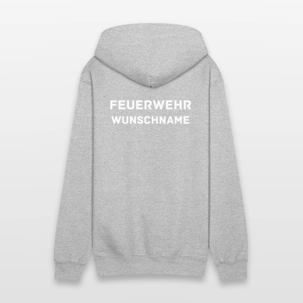 SSW1755 Männer Heavyweight Kapuzenjacke FEUERWEHR & WUNSCHNAME - Grau meliert