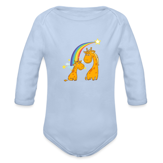 Baby Bio-Langarm-Body Regenbogen Giraffe - Sky