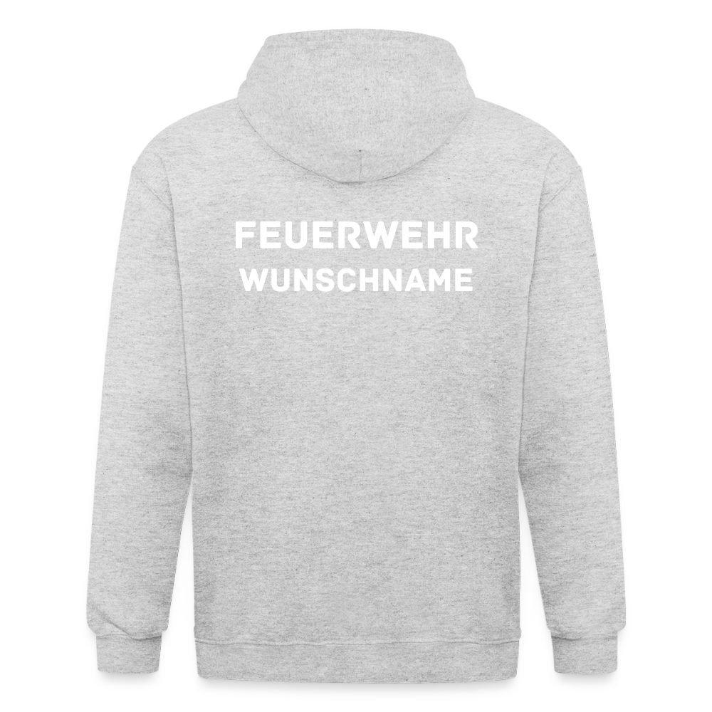SSW1755 Männer Heavyweight Kapuzenjacke FEUERWEHR & WUNSCHNAME - Weiß meliert