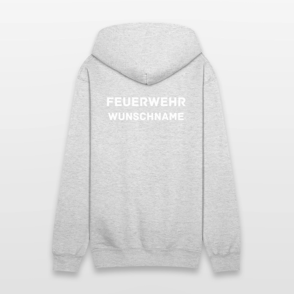 SSW1755 Männer Heavyweight Kapuzenjacke FEUERWEHR & WUNSCHNAME - Weiß meliert