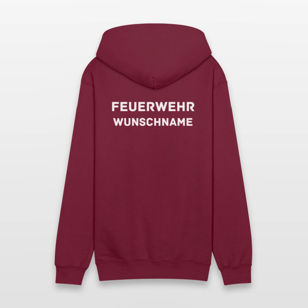 SSW1755 Männer Heavyweight Kapuzenjacke FEUERWEHR & WUNSCHNAME - Maroon