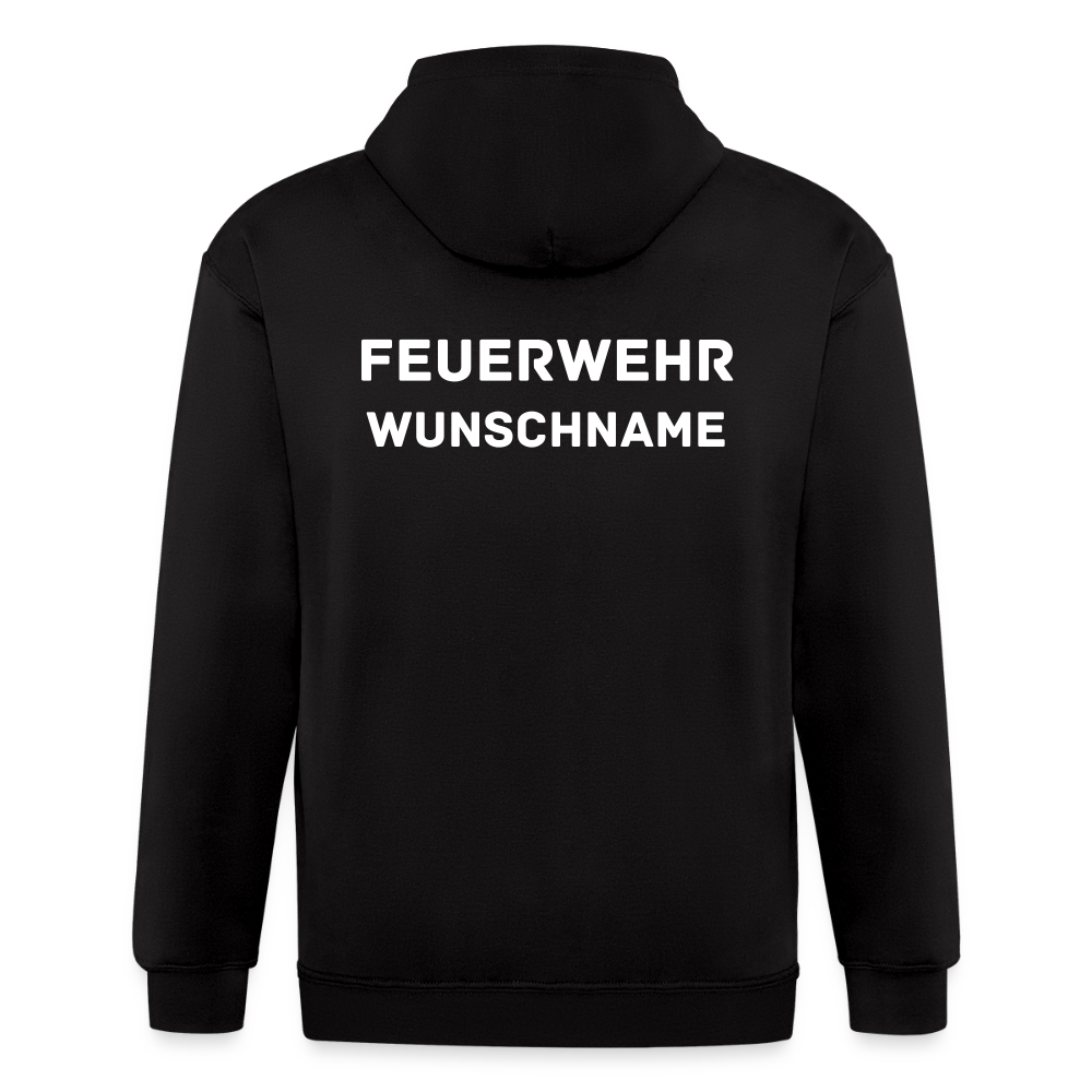 SSW1755 Männer Heavyweight Kapuzenjacke FEUERWEHR & WUNSCHNAME - Schwarz