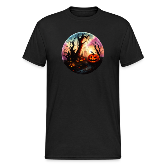 SSW2227 Halloween-Gemälde mit Kürbissen, Bäumen, Geistern, Fledermäusen und einem dekorierten Haus - Schwarz