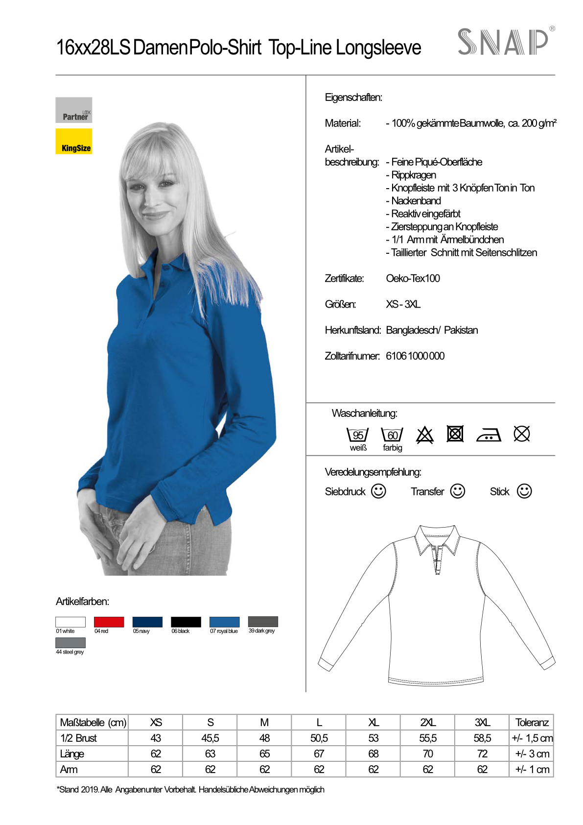 SNAP Polo-Shirt Top-Line Women Longsleeve