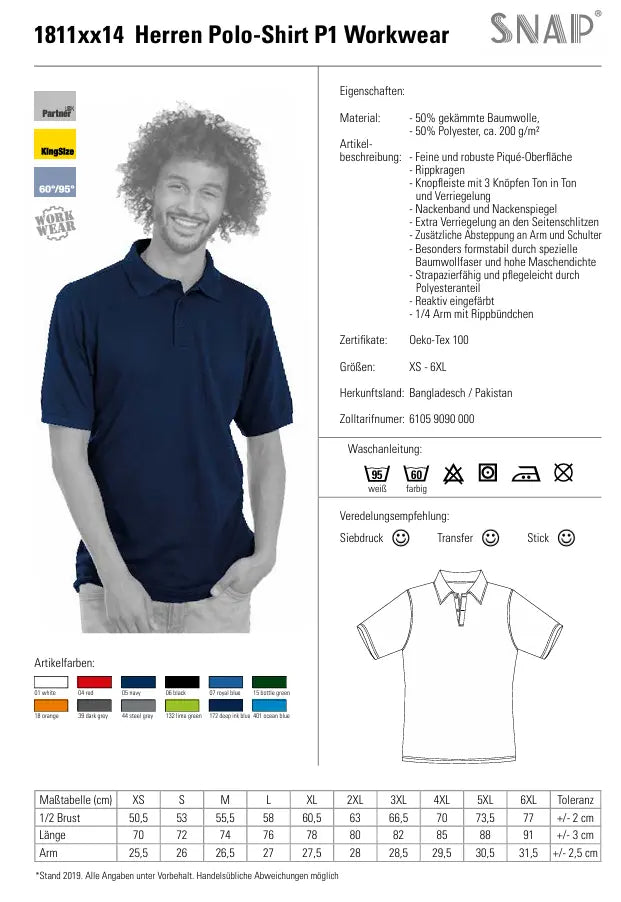 SNAP Polo-Shirt Workwear P1 mit Brusttasche auf der Herzseite Kuhlesprüche