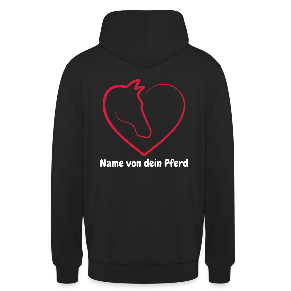 Pferdeliebe Hoodie mit Wunschname vom Pferd - Schwarz