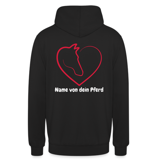 Pferdeliebe Hoodie mit Wunschname vom Pferd - Schwarz