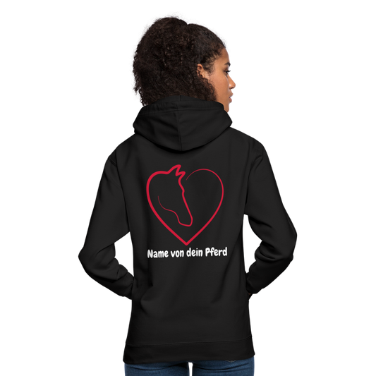 Pferdeliebe Hoodie mit Wunschname vom Pferd - Schwarz