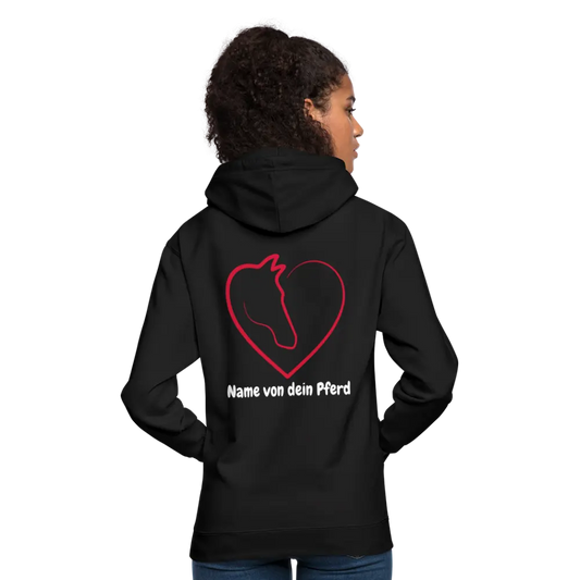 Pferdeliebe Hoodie mit Wunschname vom Pferd - Schwarz