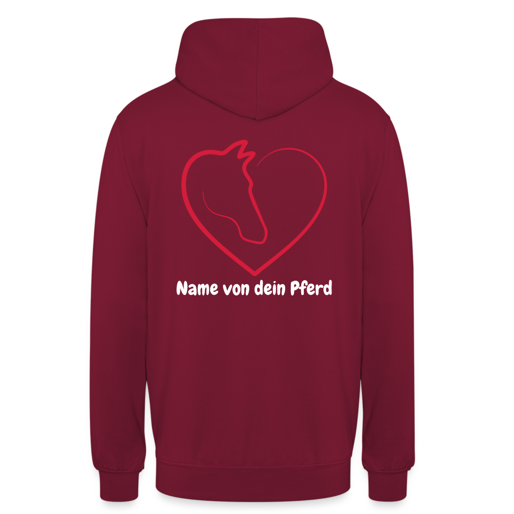 Pferdeliebe Hoodie mit Wunschname vom Pferd - Bordeaux