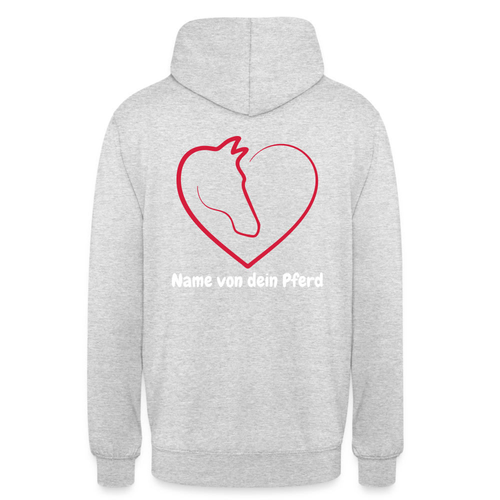 Pferdeliebe Hoodie mit Wunschname vom Pferd - Hellgrau meliert