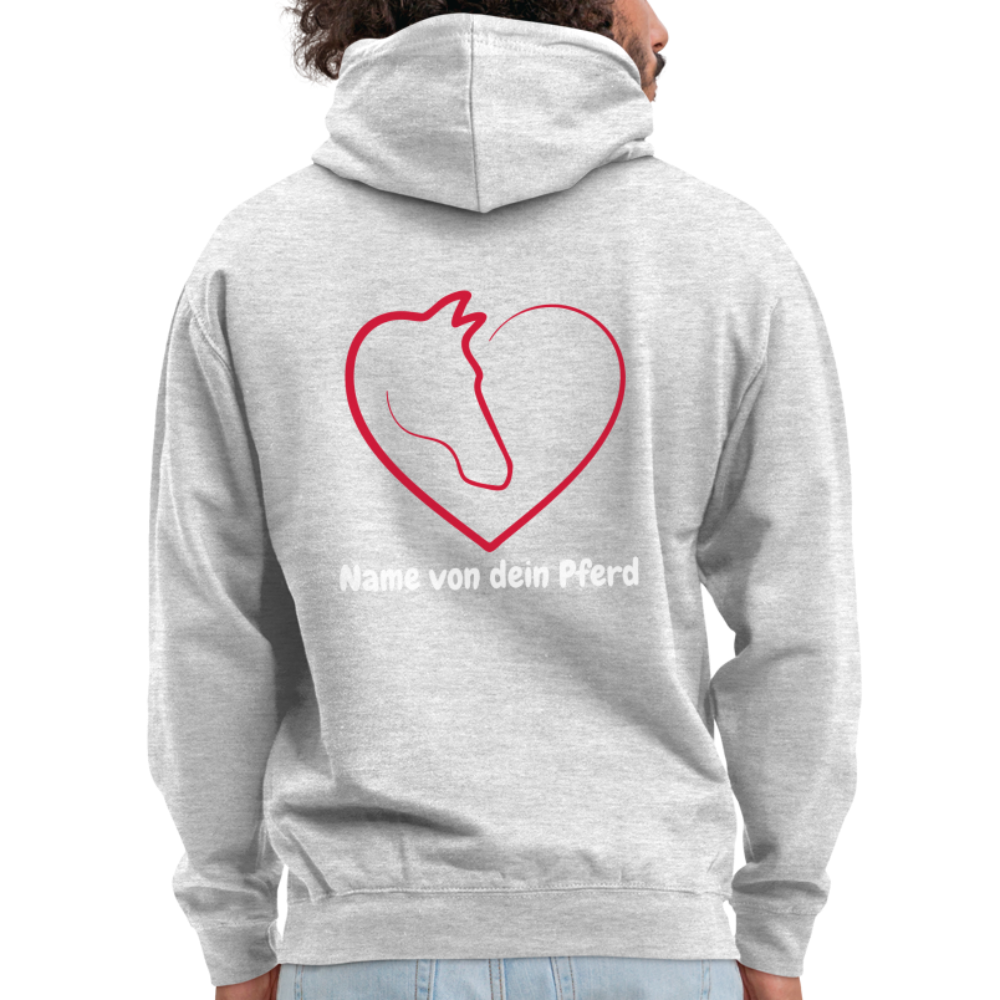 Pferdeliebe Hoodie mit Wunschname vom Pferd - Hellgrau meliert
