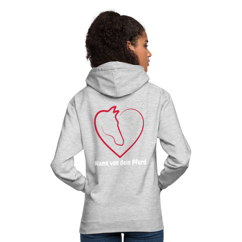 Pferdeliebe Hoodie mit Wunschname vom Pferd - Hellgrau meliert