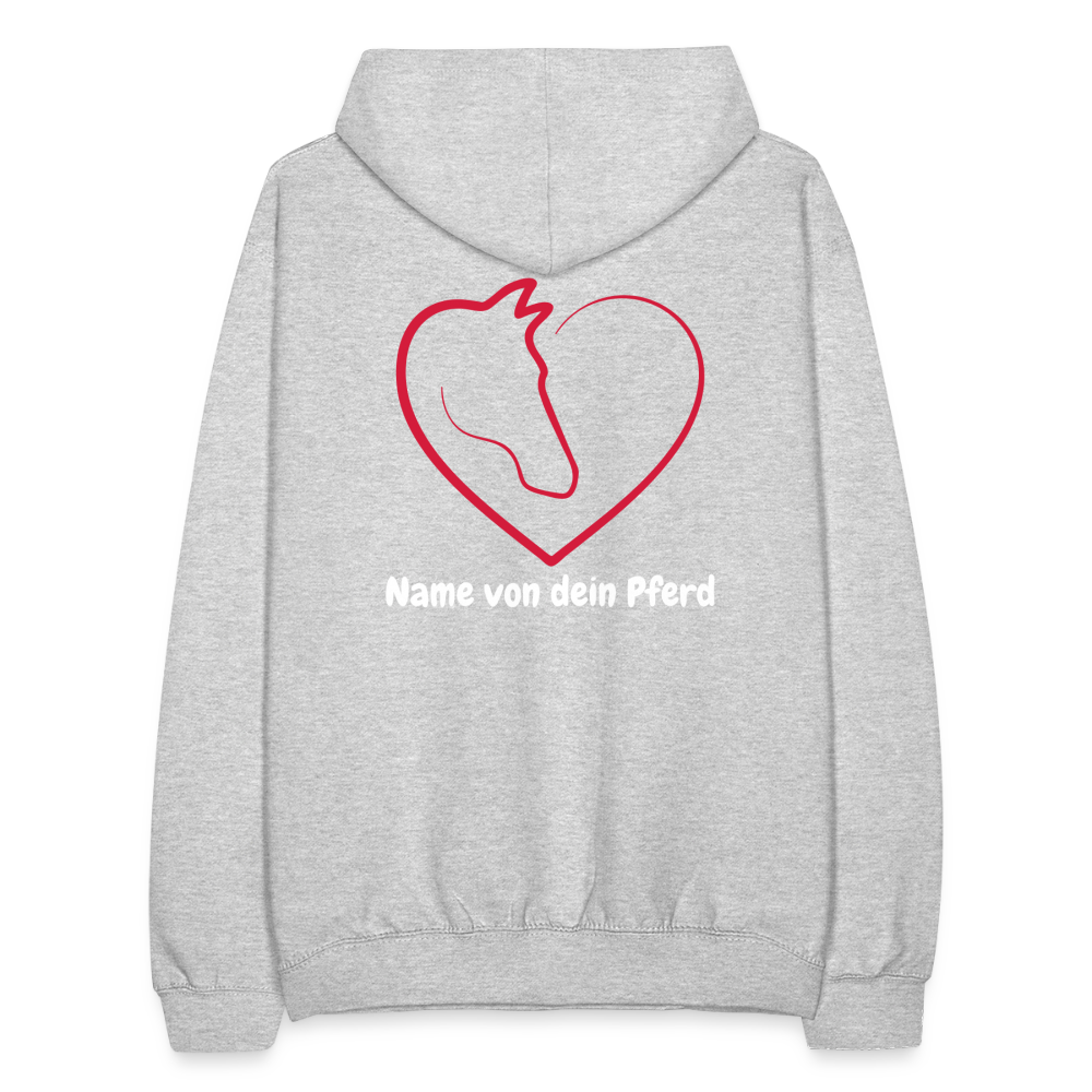 Pferdeliebe Hoodie mit Wunschname vom Pferd - Hellgrau meliert