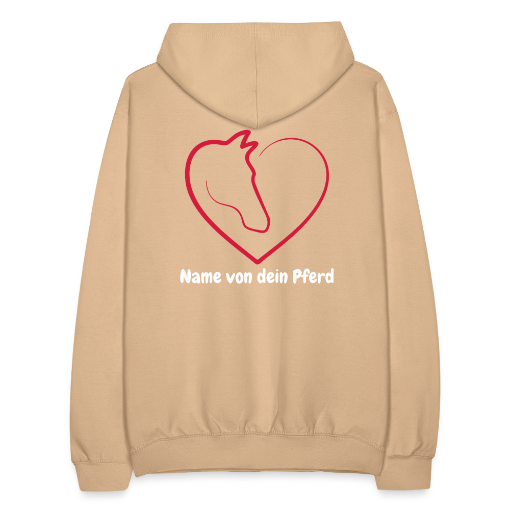 Pferdeliebe Hoodie mit Wunschname vom Pferd - Beige