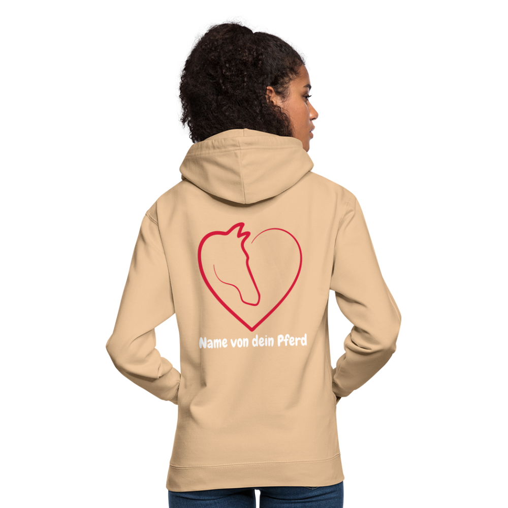 Pferdeliebe Hoodie mit Wunschname vom Pferd - Beige