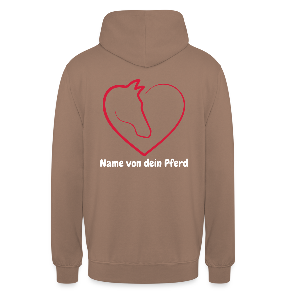 Pferdeliebe Hoodie mit Wunschname vom Pferd - Mokka