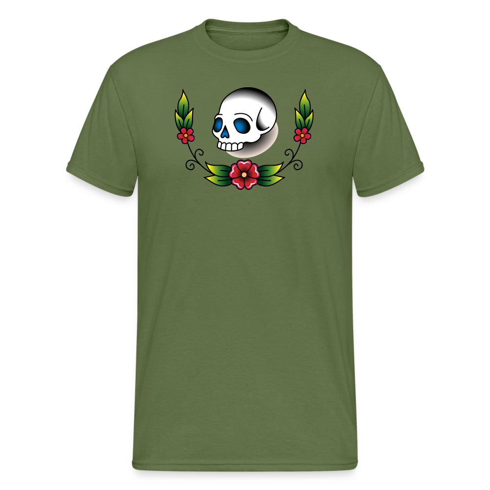 Schädel Blume Tattoo - Militärgrün