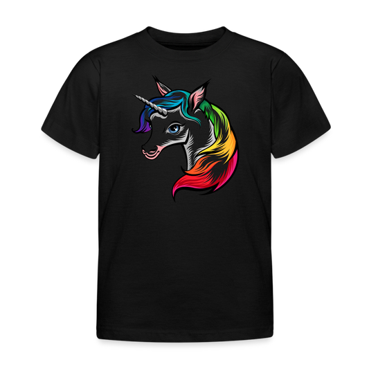 Kinder T-Shirt Regenbogen Einhorn - Schwarz
