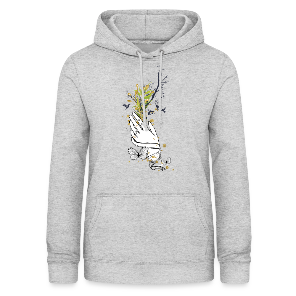 SSW1481 Hoodie Hand Blumen - Hellgrau meliert