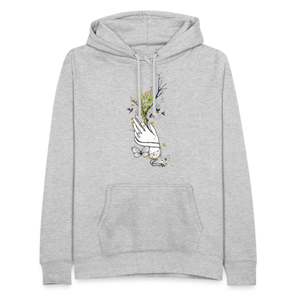 SSW1481 Hoodie Hand Blumen - Hellgrau meliert