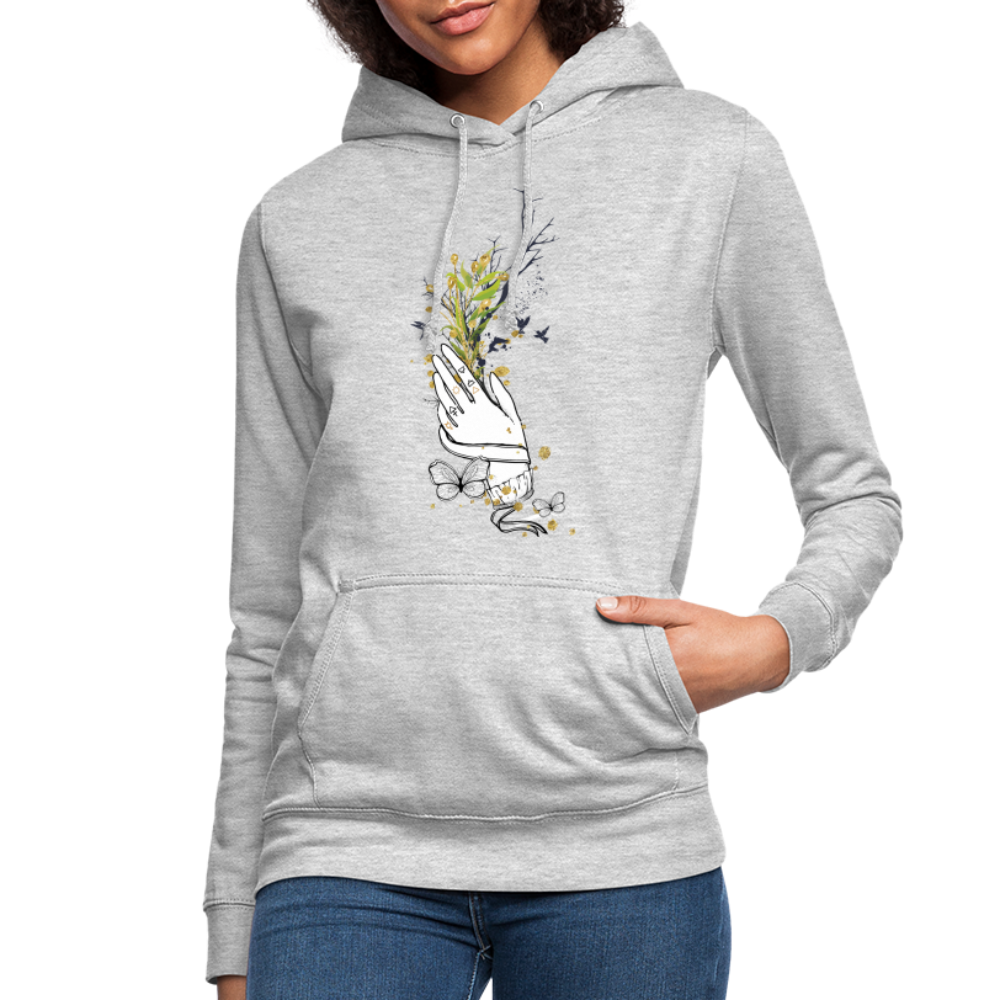 SSW1481 Hoodie Hand Blumen - Hellgrau meliert