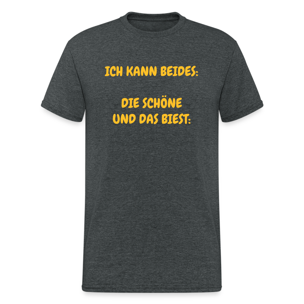 SSW375 Männer Tshirt ICH KANN BEIDES: DIE SCHÖNE UND DAS BIEST: - Dunkelgrau meliert