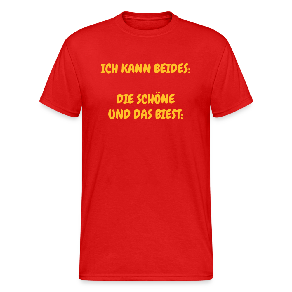 SSW375 Männer Tshirt ICH KANN BEIDES: DIE SCHÖNE UND DAS BIEST: - Rot