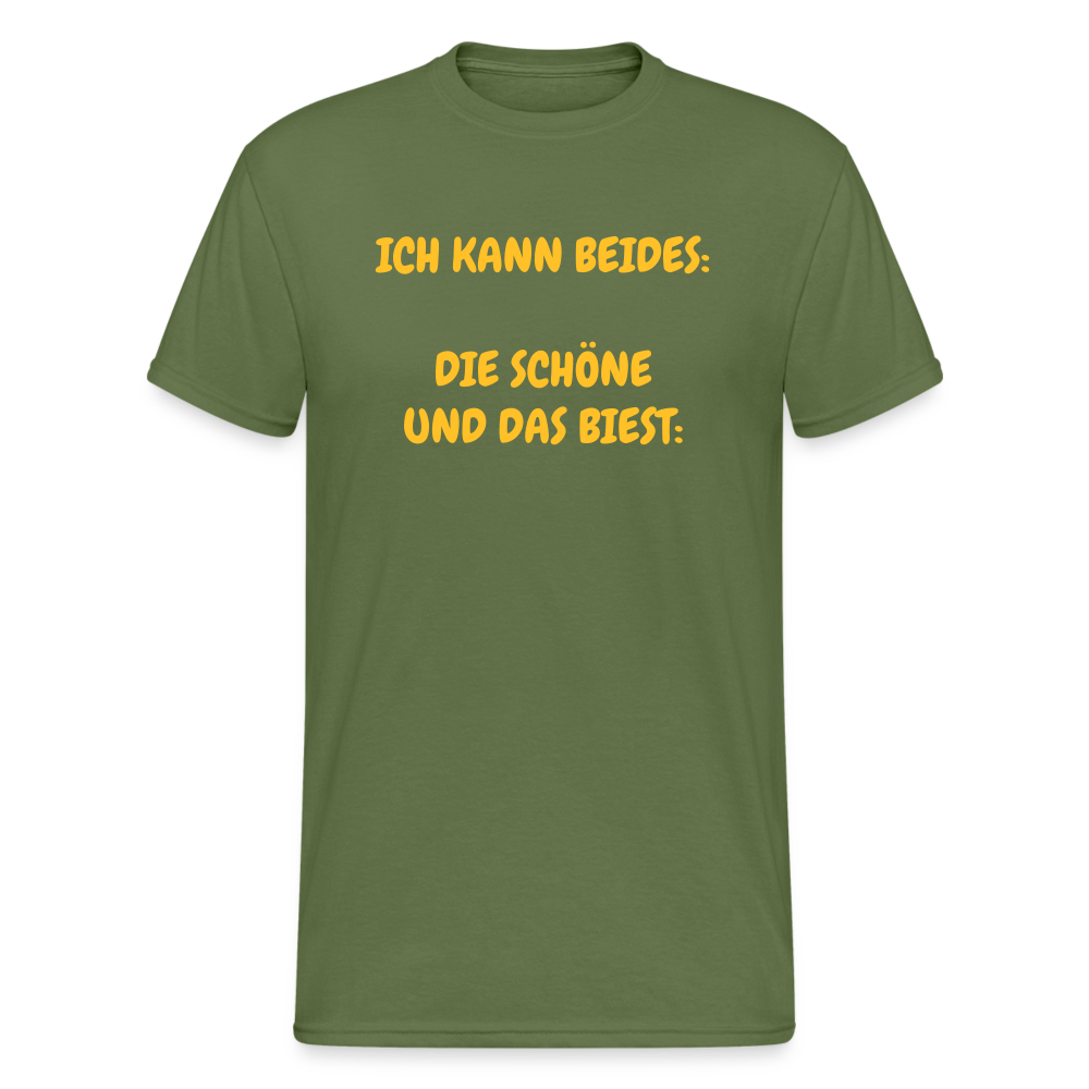 SSW375 Männer Tshirt ICH KANN BEIDES: DIE SCHÖNE UND DAS BIEST: - Militärgrün