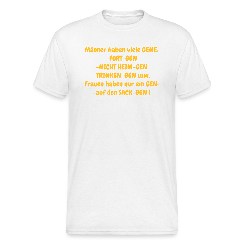 SSW377 Männer Tshirt Männer haben viele GENE: -FORT-GEN -NICHT HEIM-GEN -TRINKEN-GEN usw. Frauen haben nur ein GEN: -auf den SACK-GEN ! - weiß