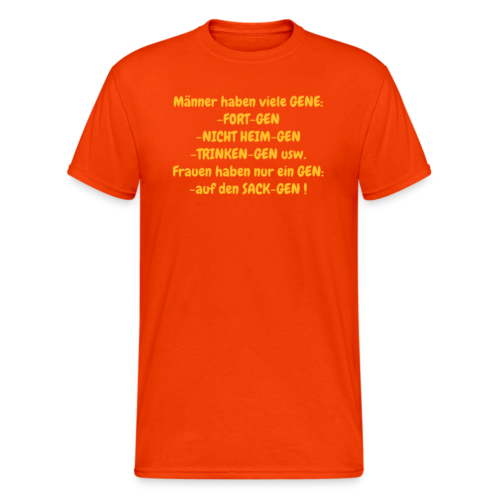 SSW377 Männer Tshirt Männer haben viele GENE: -FORT-GEN -NICHT HEIM-GEN -TRINKEN-GEN usw. Frauen haben nur ein GEN: -auf den SACK-GEN ! - kräftig Orange