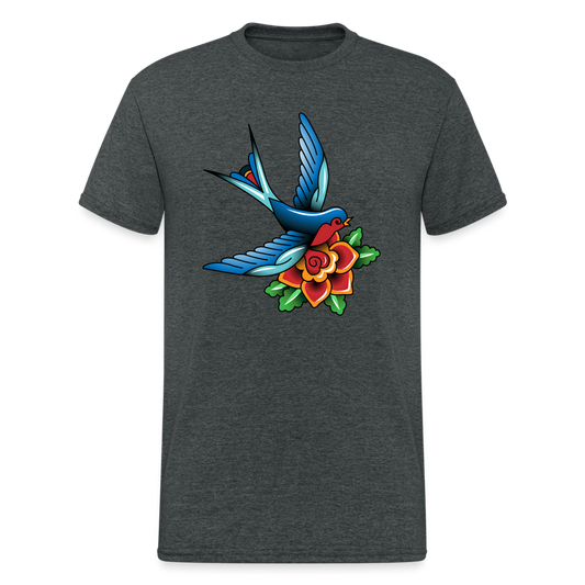 SSW1649 Tshirt Schwalbe Blumen - Dunkelgrau meliert