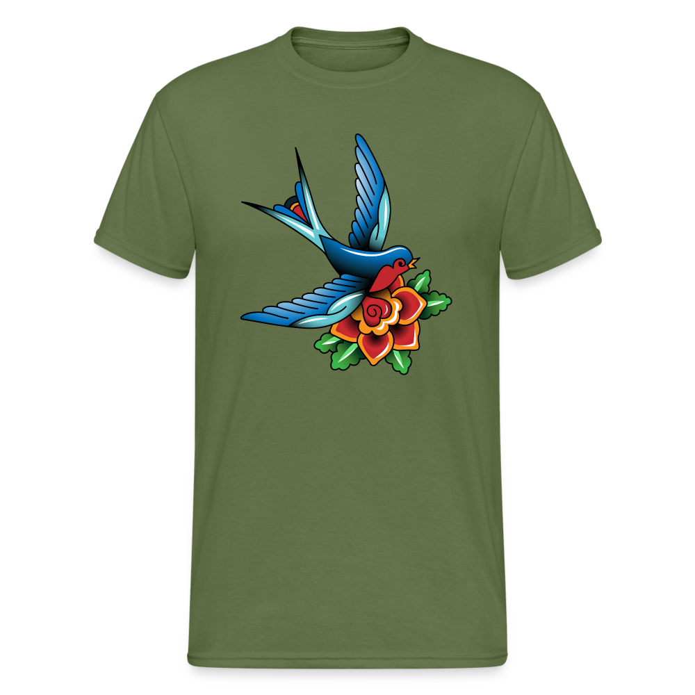 SSW1649 Tshirt Schwalbe Blumen - Militärgrün