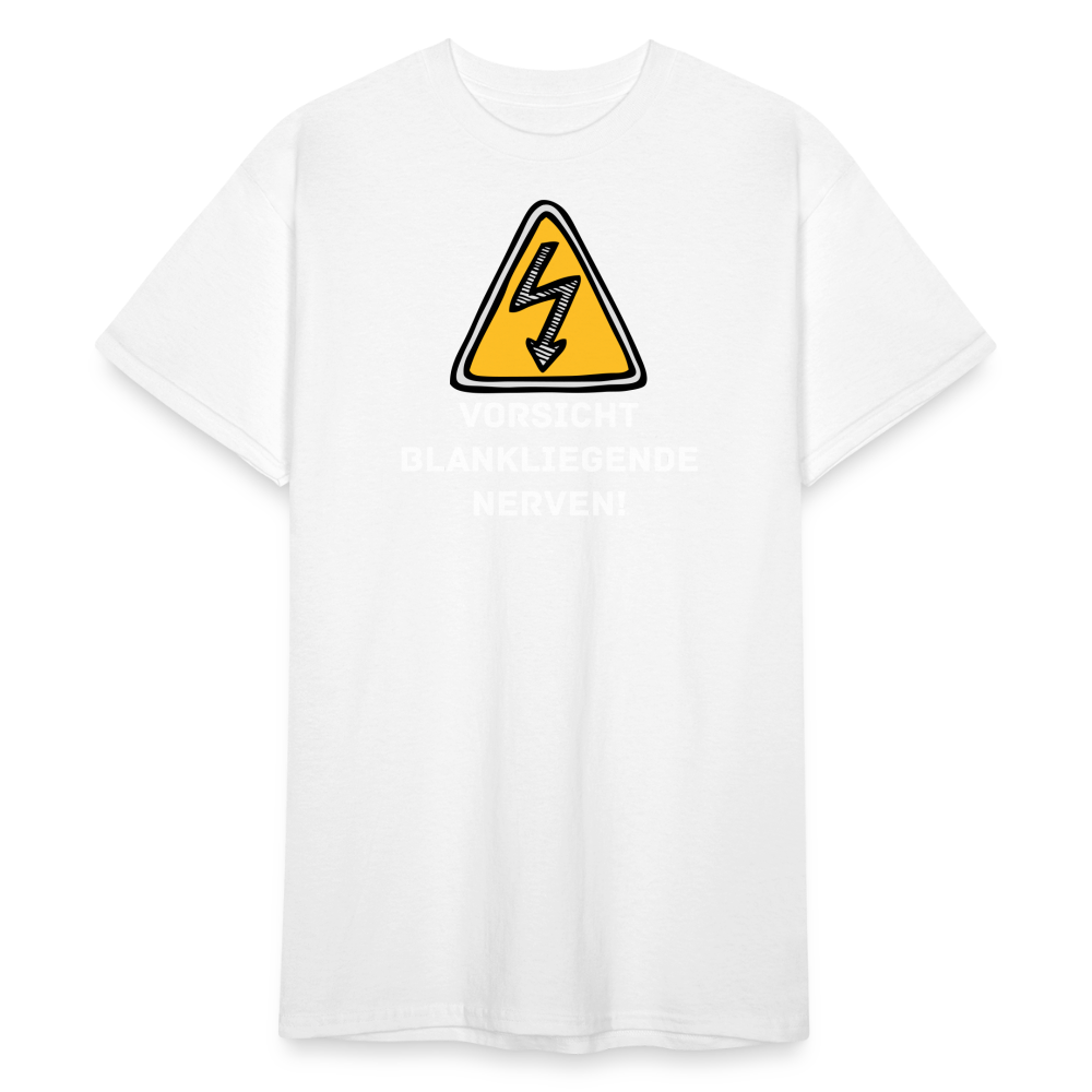 SSW1812 Tshirt VORSICHT BLANKLIEGENDE NERVEN! - weiß