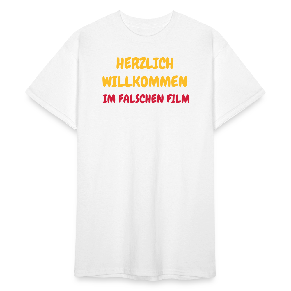 SSW1828 Tshirt HERZLICH WILLKOMMEN IM FALSCHEN FILM - weiß