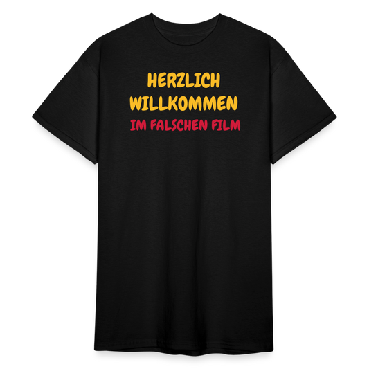SSW1828 Tshirt HERZLICH WILLKOMMEN IM FALSCHEN FILM - Schwarz
