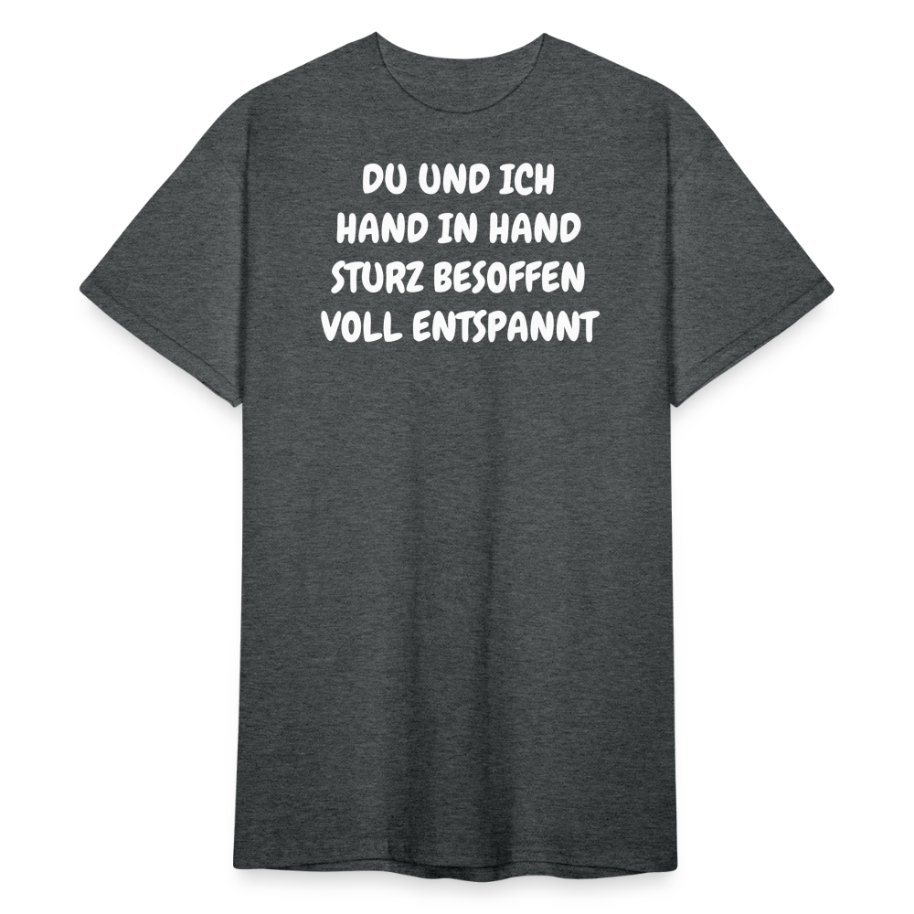 SSW1837 Tshirt DU UND ICH HAND IN HAND STURZ BESOFFEN VOLL ENTSPANNT - Dunkelgrau meliert