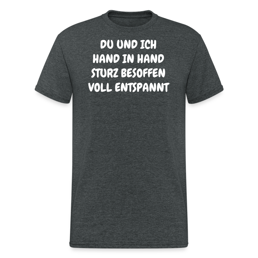 SSW1837 Tshirt DU UND ICH HAND IN HAND STURZ BESOFFEN VOLL ENTSPANNT - Dunkelgrau meliert