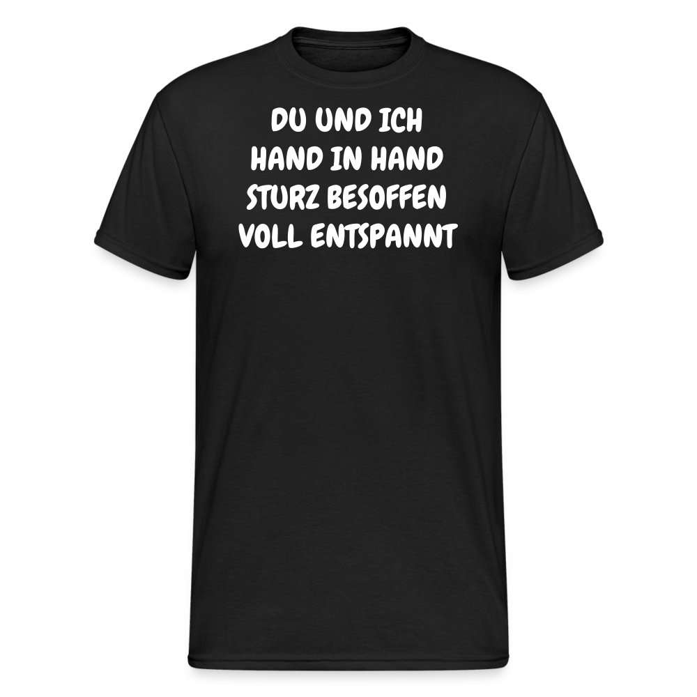 SSW1837 Tshirt DU UND ICH HAND IN HAND STURZ BESOFFEN VOLL ENTSPANNT - Schwarz