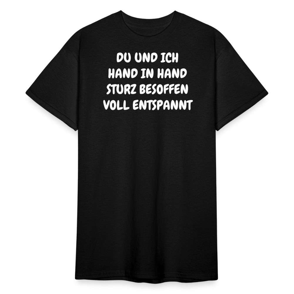 SSW1837 Tshirt DU UND ICH HAND IN HAND STURZ BESOFFEN VOLL ENTSPANNT - Schwarz