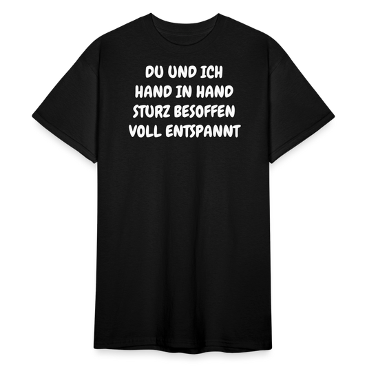SSW1837 Tshirt DU UND ICH HAND IN HAND STURZ BESOFFEN VOLL ENTSPANNT - Schwarz