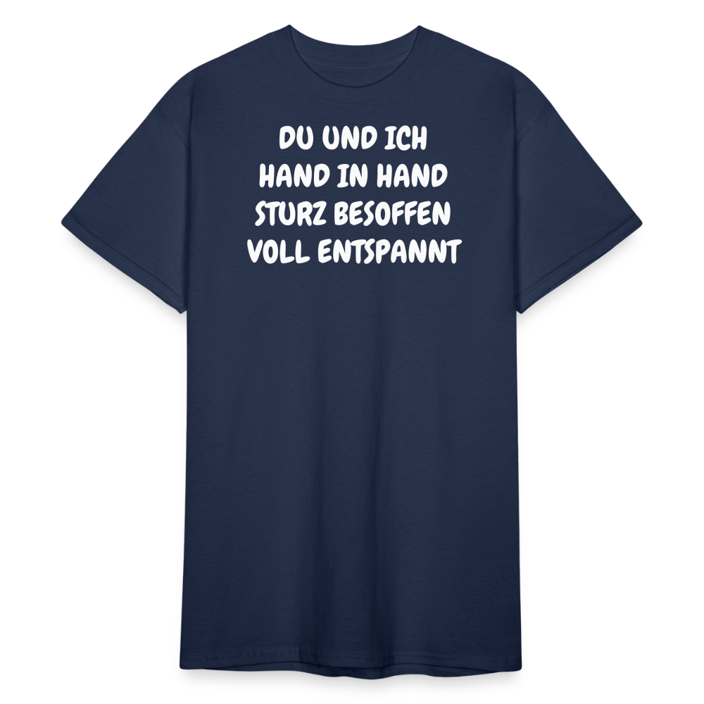 SSW1837 Tshirt DU UND ICH HAND IN HAND STURZ BESOFFEN VOLL ENTSPANNT - Navy