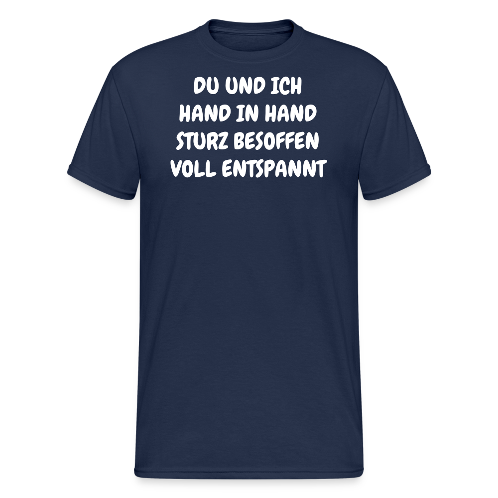 SSW1837 Tshirt DU UND ICH HAND IN HAND STURZ BESOFFEN VOLL ENTSPANNT - Navy